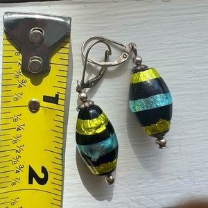 *Fun Lime Green & aqua blue glass bead Sterling .925 Lever-back earrings! 💚🩵